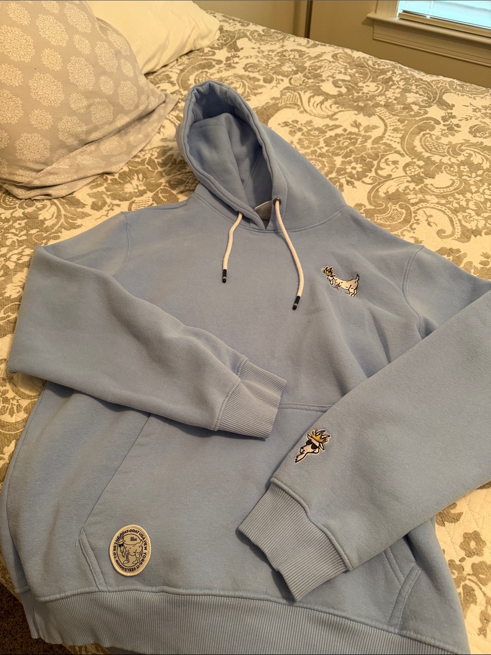 Women's Light Blue Hoodie with Embroidered Details
